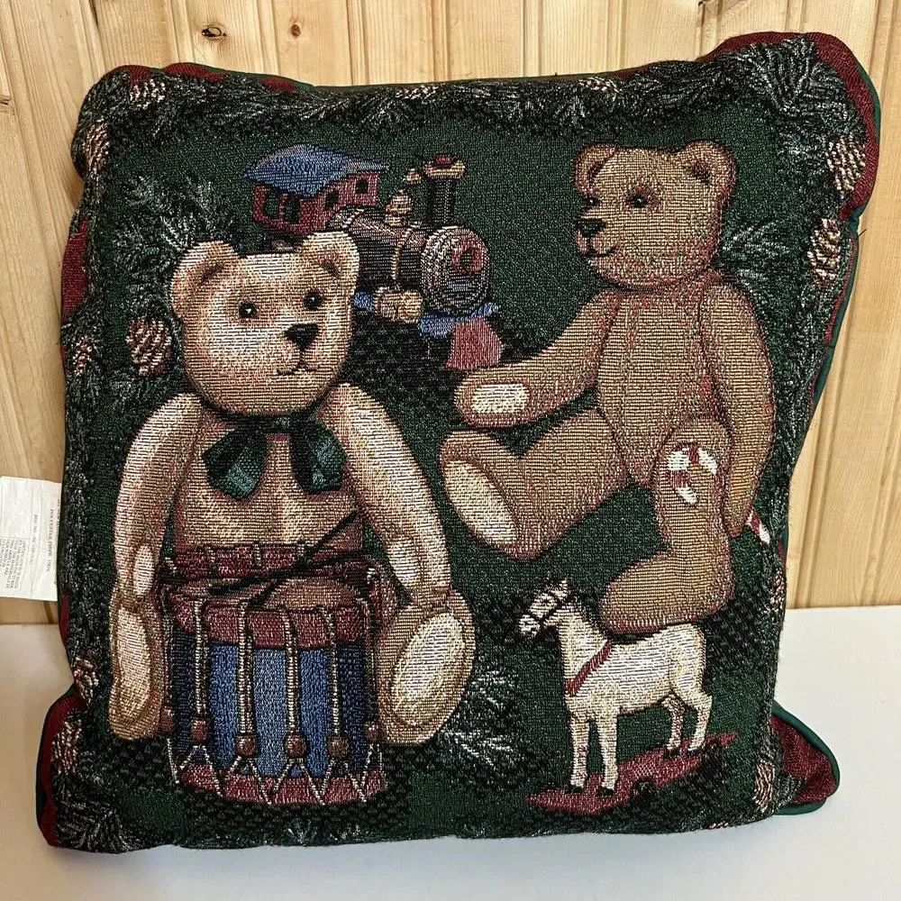 Lot Of 2 VTG Christmas Throw Pillows Santa Teddy Bears American Weavers Mohawk